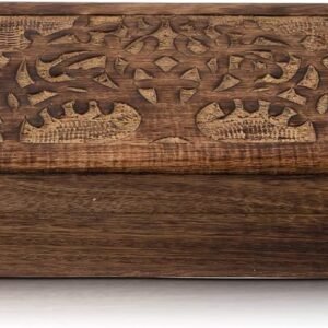 Handmade Decorative Wooden Jewelry Box Tree Of Life Carving Jewelry Organizer Keepsake Box Treasure Chest Trinket Holder