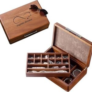 Divisible Wooden Jewelry Box Organizer Case for Necklaces Earrings Rings Bracelets-for Men and Women