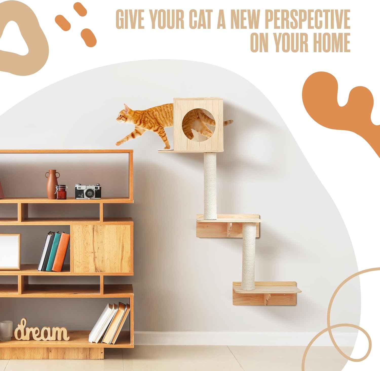 Wall Mounted Cat Tree Indoor Gym Floating House Condo Climbing Tower Furniture Shelves Stairs Activity Obstacle Course for Cats