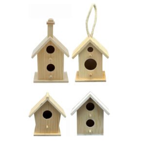 Set of 4 Styles Mini 4 Inch Tall Unfinished Wood Birdhouse for Pets & Home Decor Ready to Paint or Decorate