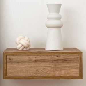 Riccardo Floating nightstand, Rustic Oak, Melamine-Finished, Modern Bedside Table, End Table, Italian Furniture
