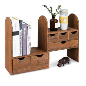 Large Extendable Wooden Desktop Organizer for Office Supplies, Book Storage Shelf Rack, Expandable Stationary Compartment Holder