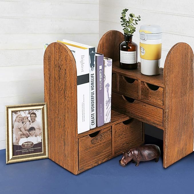 Large Extendable Wooden Desktop Organizer for Office Supplies, Book Storage Shelf Rack, Expandable Stationary Compartment Holder