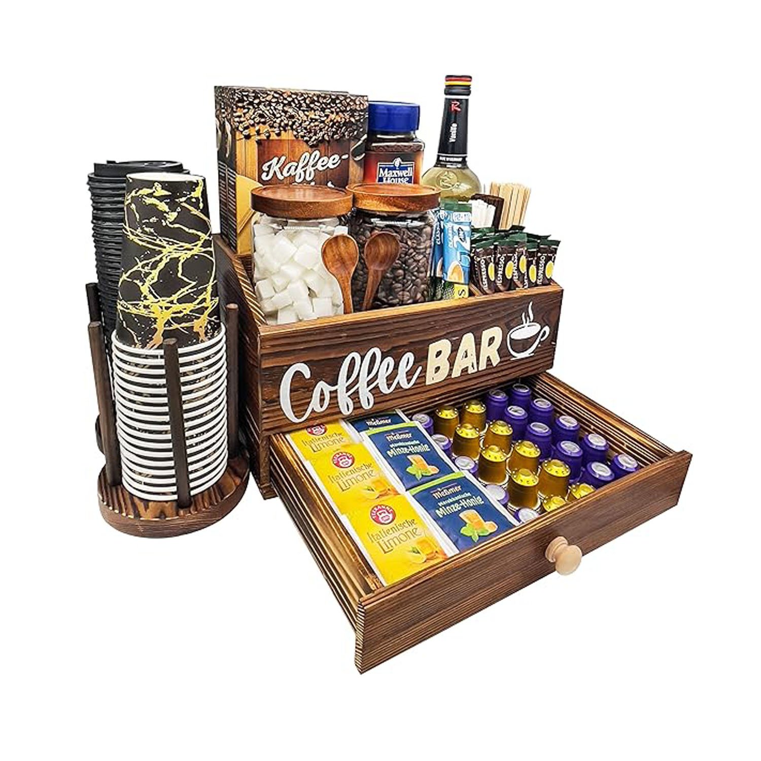 Pine-Wood Coffee Bar Organizer
