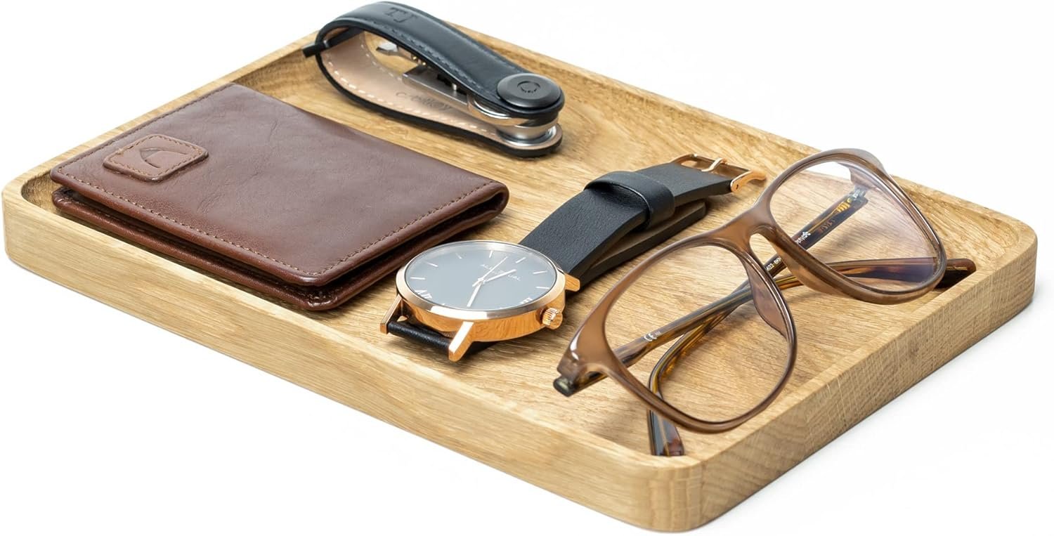 Handcrafted EU Natural Oak Wood Desk Organiser Customizable 3 Sizes Catchall Tray for Desktop Storage