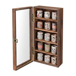 Wall Mounted 5 Shelf Wooden Sunglass Cabinet Tempered Glass Door Display Case for Collectibles Storage Accessories Shadow Box