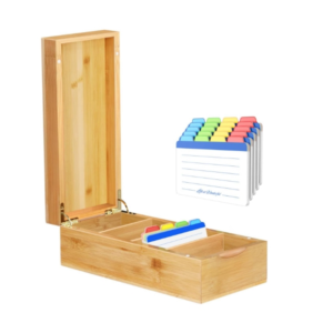 Business Card Holder, Bamboo Business Card Organizer, Business Card Storage Box, 5 Compartments for 600 Cards