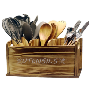 Utensil Holder Rustic Wood White Large Farmhouse Spatula Organizer for Kitchen counter Farmhouse