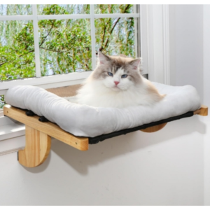 Cat Window Perch, Cat Window Hammock, Adjustable Window Sill Cat Perch with Hardwood and Fluffy Cushion
