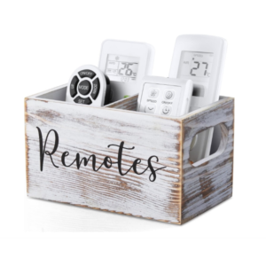 Remote Control Holder, Retro White TV Remote Holder, Remote Organizer Caddy for Table, Wooden Remote Box for Nightstand