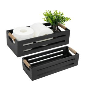 Bathroom Decor Box, 2 Pack Toilet Tank Topper Basket, Wooden Bathroom Basket, Back of Toilet Storage Basket