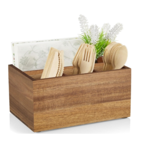 Utensil Caddy, Silverware Caddy for Party, Acacia Wood Silverware Holder, Silverware Organizer Countertop