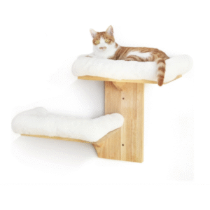 Cat Wall Shelves, 2 Platform Cats Walls Furniture, Tree Shape Kitten Floating Shelf with Soft Cushion Perch, Solid Rubber Wood