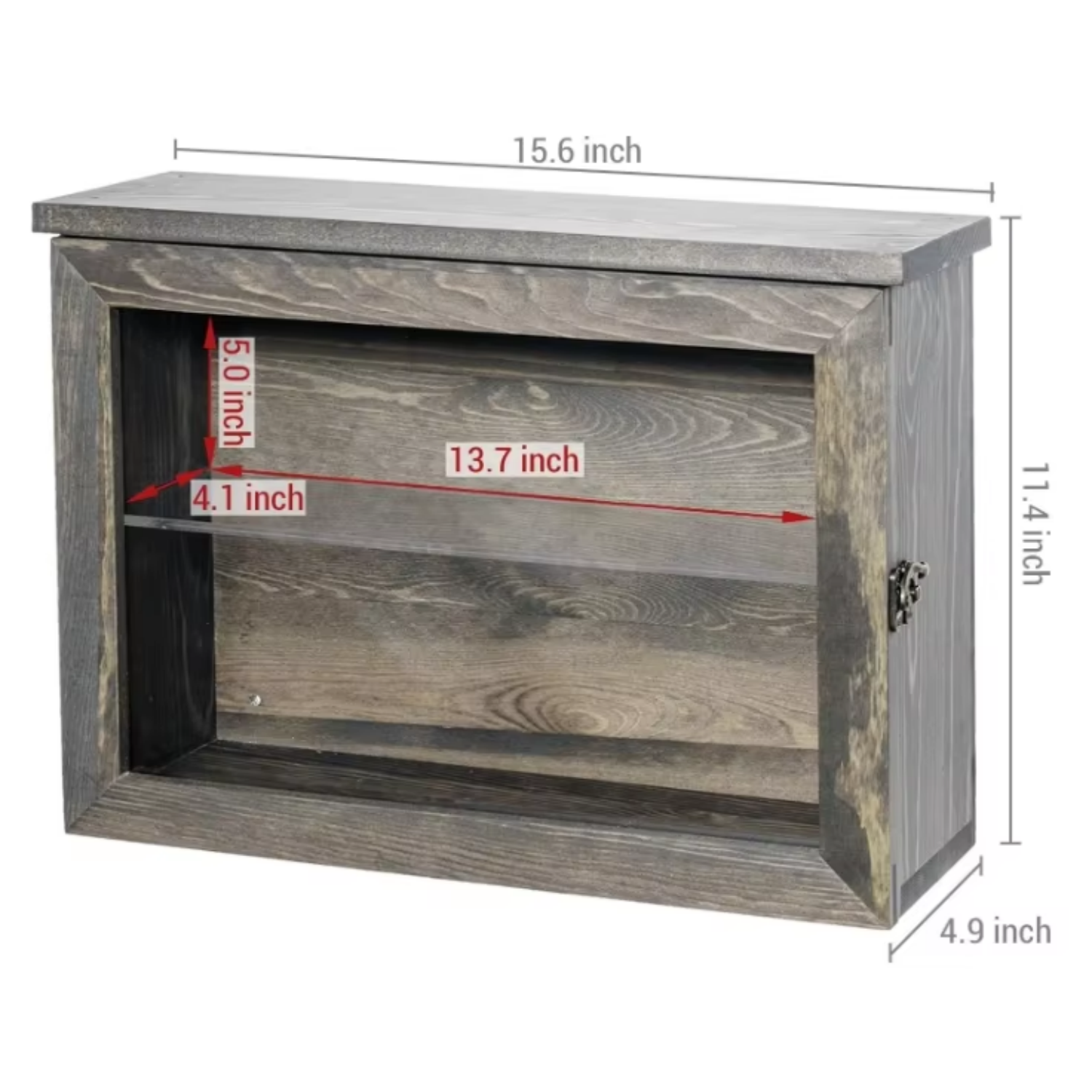 Professional Vintage Gray Solid Wood Display Case, Hanging Shadow Box Metal Latch and Acrylic Shelf