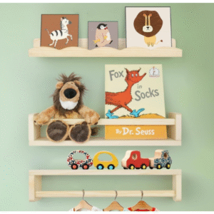 Floating Book Shelves for Wall, 16.5" Natural Wood Nursery Shelves for Book Storage, Solid Pine Wooden Floating Wall Bookshelf for Bedroom