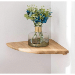 7inch Solid Oak Wood Floating Corner Shelf Wall Mount Round End Floating Speaker Shelves with Wire Hole for Small Plant Photo Frame for Bedroom Kitchen