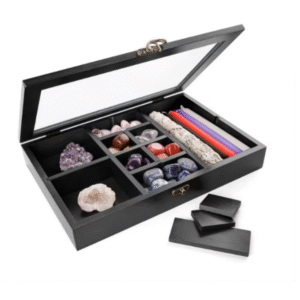 Promotion items Rock Display Case Crystal Collection Box with Shelves Wood Witchy Stones Organizer Storage Gem Holder