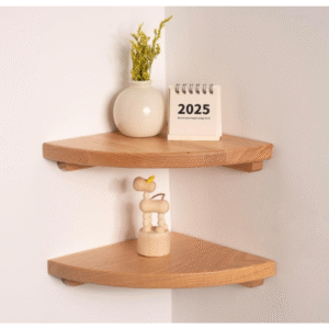 Floating Corner Shelves Oak 8", Solid Oak Wall Mounted Wooden Display Storage Rack with Wire Hole for Plants