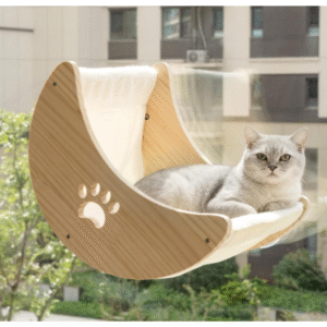 Cat Window Perch Hammock Bed for Indoor Cats Wooden Moon Cat Shelves with Strong Suction Cup Cat Furniture for Sleep