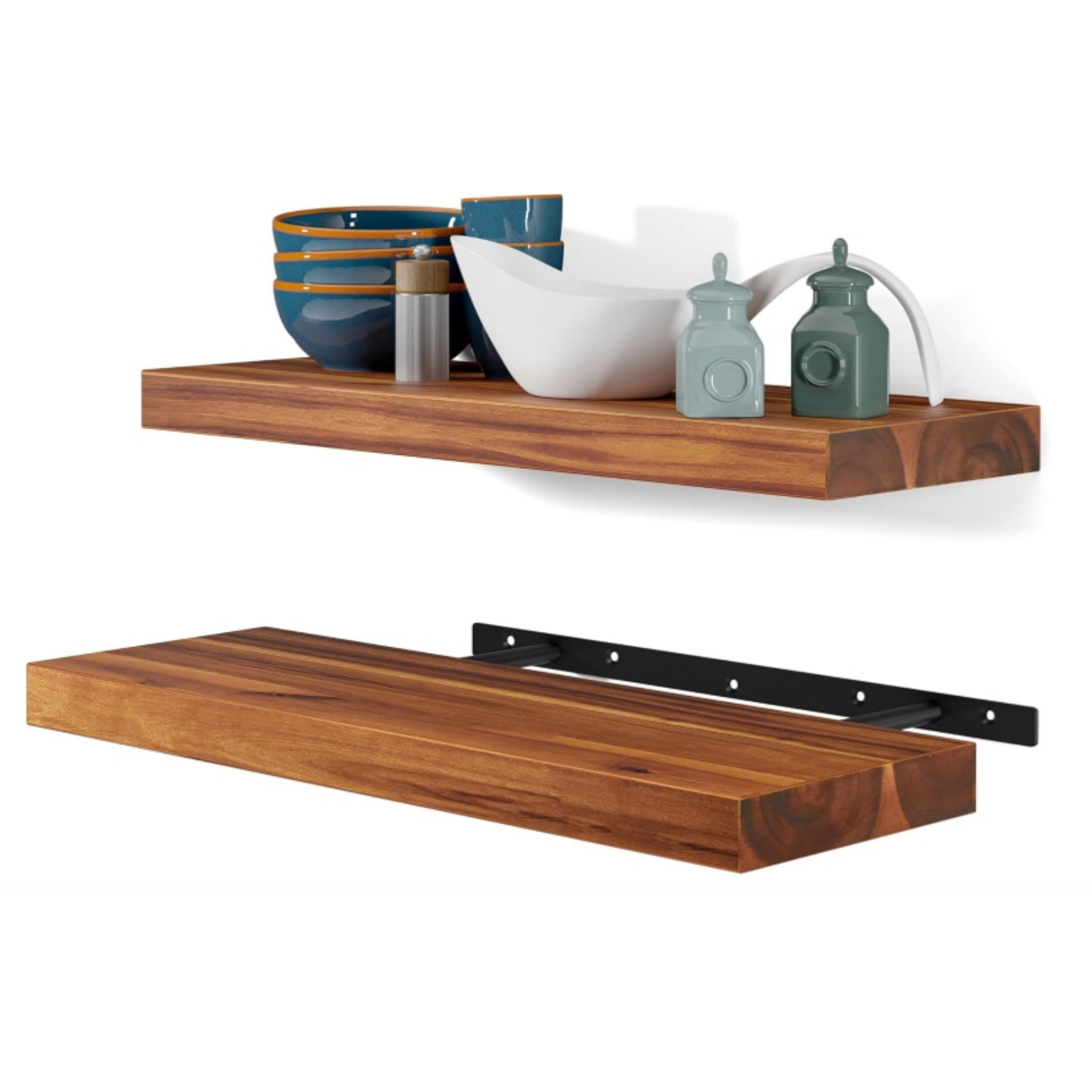 Acacia Wood Floating Shelves Wall Mounted – Rustic Farmhouse Wooden Wall Storage Shelf for Bedroom