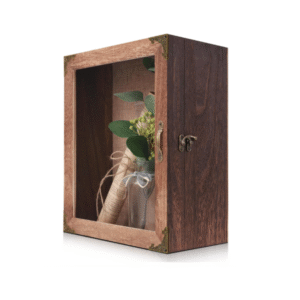 Shadow Boxes Display Cases, Rustic Burnt Wood, Vintage Metal Accents, Acrylic Door, Metal Handle