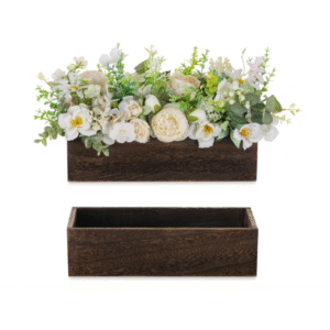 Wooden Box Centerpiece for Table: 2 Pcs 11.8" Long Wood Rectangle Planters -