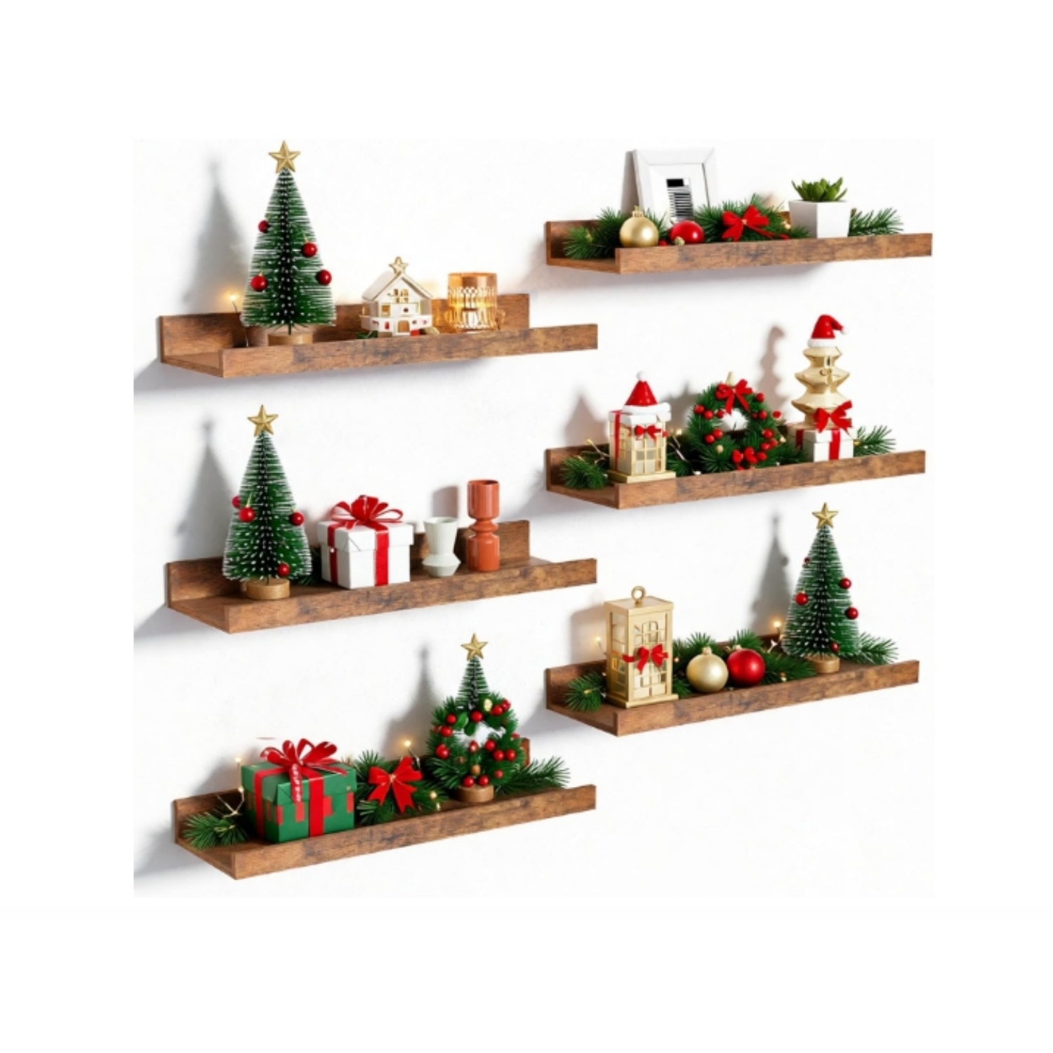 Floating Shelves for Wall, Wall Shelves for Decor Storage Set of 6, Wall Mounted Wood Shelf for Bedroom