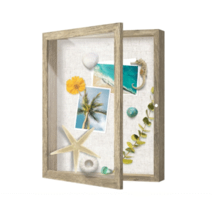 Shadow Box Frame, Wooden Display Case w. Linen Board & Tempered Glass Door