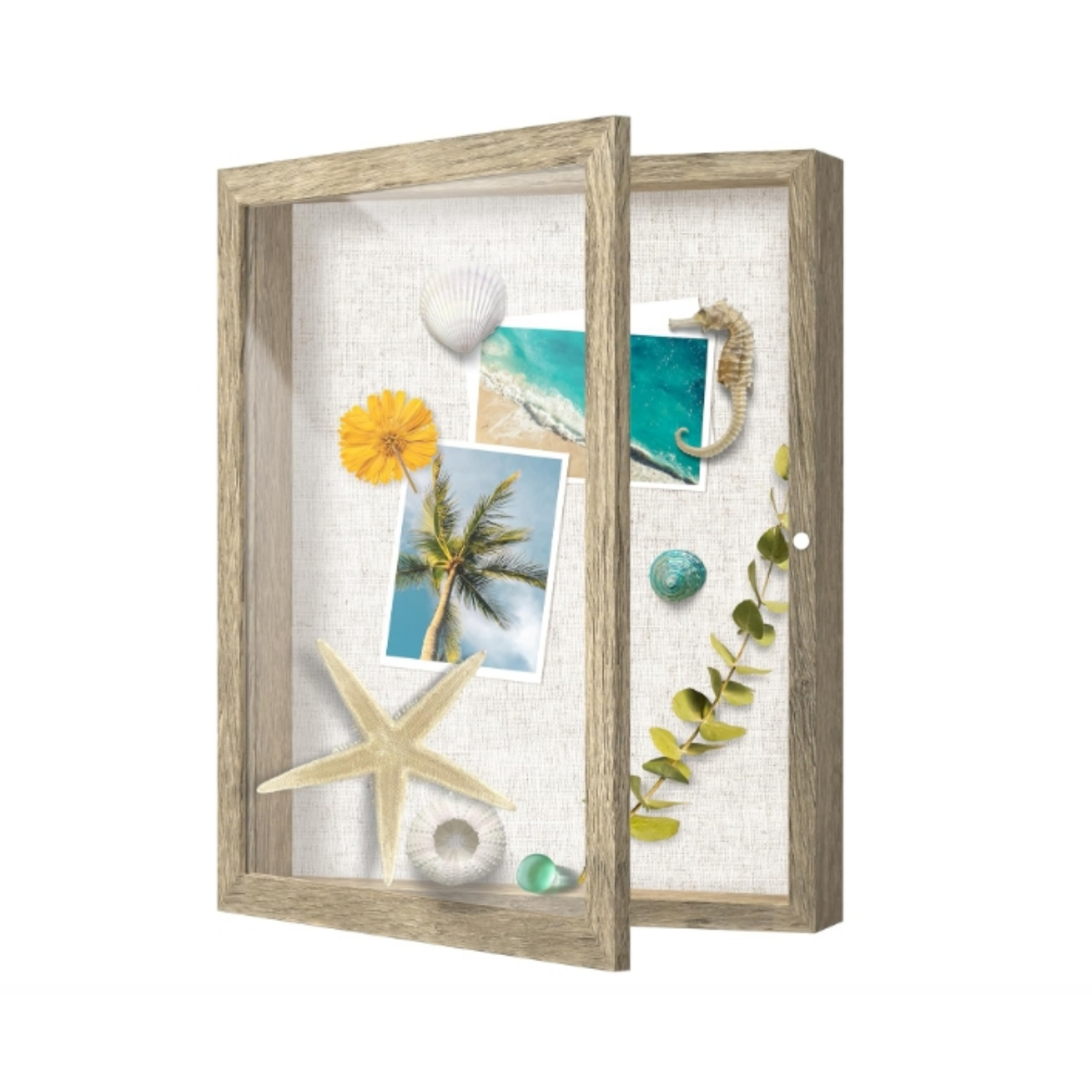 Shadow Box Frame, Wooden Display Case w. Linen Board & Tempered Glass Door