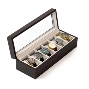 Solid Espresso Wood Watch Box Organizer with Glass Display Top