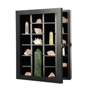 Wooden Crystal Organizer for Stones Storage - Rock Collection Box with Shelves for Agate Opal Crystal Stone