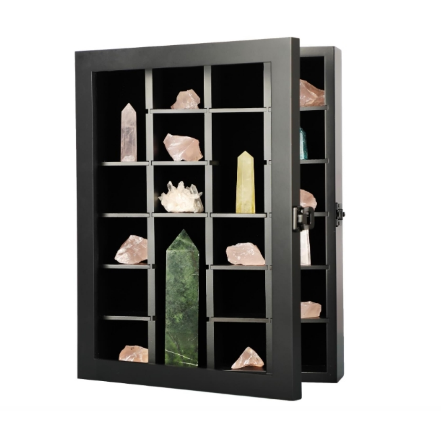 Wooden Crystal Organizer for Stones Storage - Rock Collection Box with Shelves for Agate Opal Crystal Stone