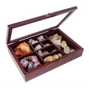 Display Case Wood Crystal Collection Box with Shelves Witchy Organizer Showcase for Stones Display Gem Holder Storage Box