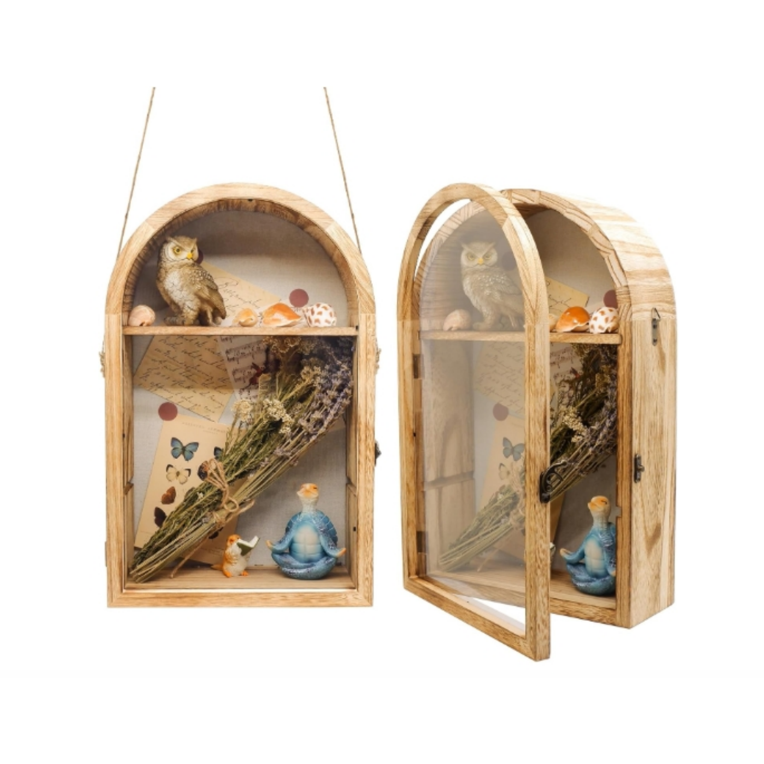 Shadow Box Frame, Sturdy Rustic Memory Display Case with Linen Back and Removable Shelves