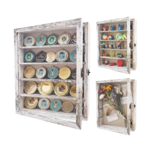 Shadow Box Frame with Drawer and Soft Line Back, Wooden Display Case Memory Box Real Glass for Keepsakes Collections