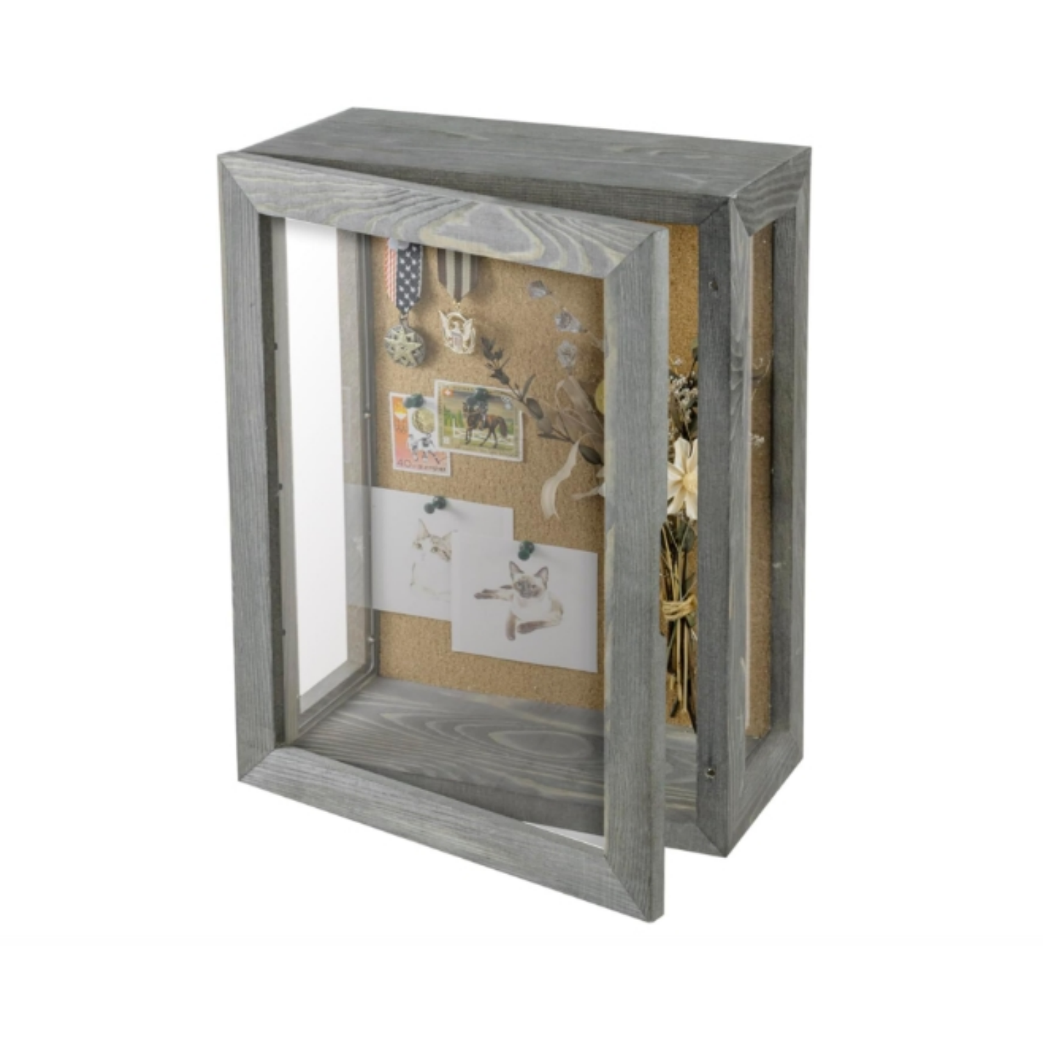 Solid Wood Heirloom Deep Shadow Box Wall Display Dual-Use Cork & Acrylic Case, Museum Glass