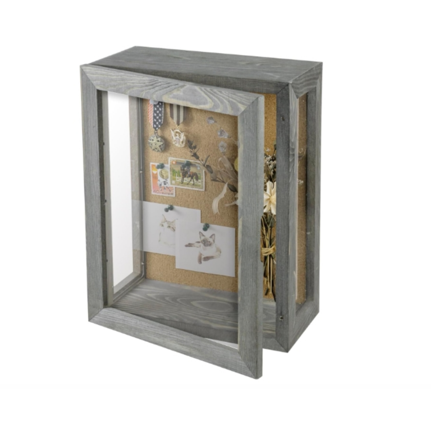 Solid Wood Heirloom Deep Shadow Box Wall Display Dual-Use Cork & Acrylic Case, Museum Glass