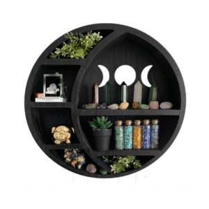 Wooden Moon Shelf for Crystals - Crescent Moon Crystal Shelf, Storage & Wall Hanging Shelves for Bedroom Aesthetic, Moon Phase Wall Decor