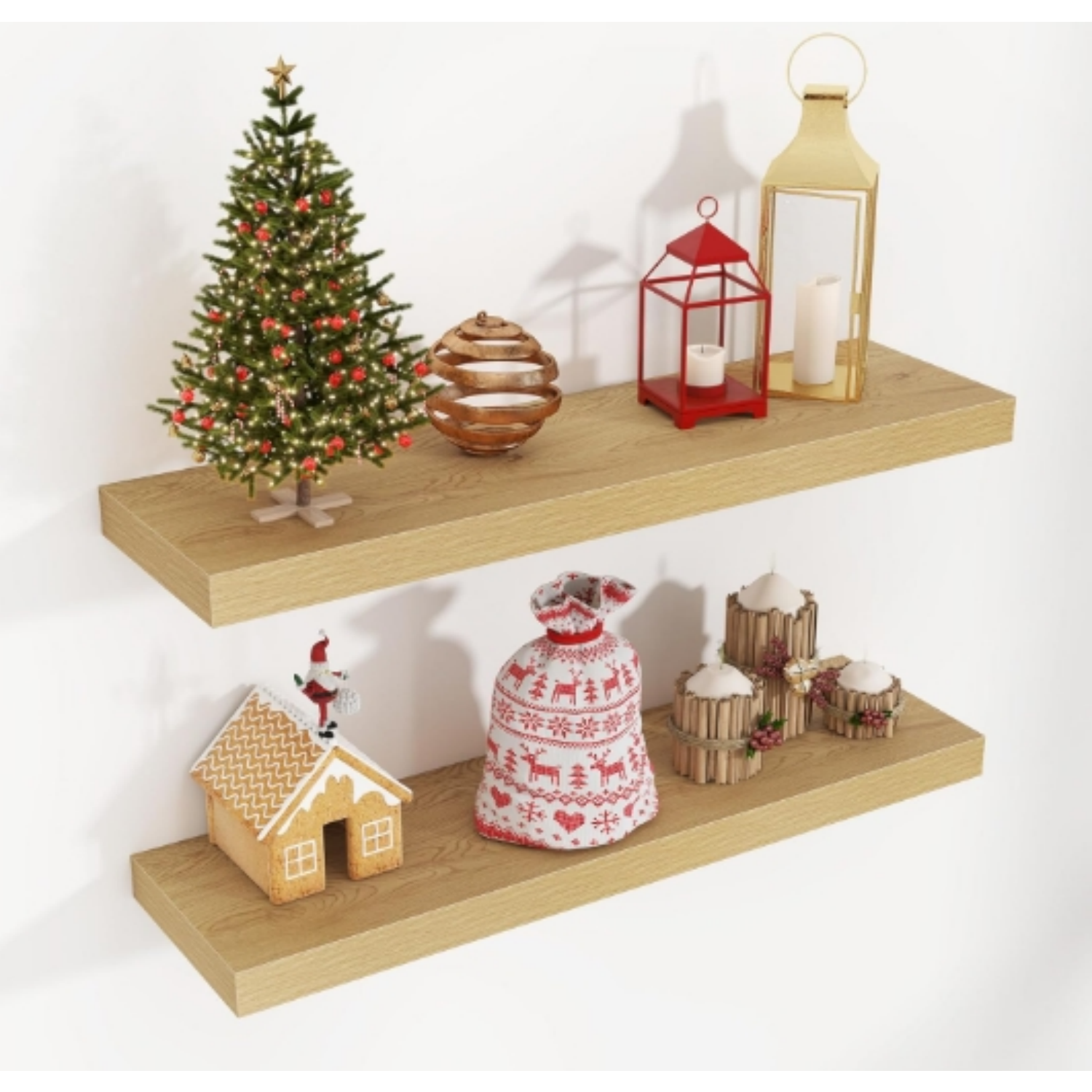 Wood Wall Shelves with Invisible Brackets for Living Room Bedroom Bathroom Office Kitchen Decor and Storage