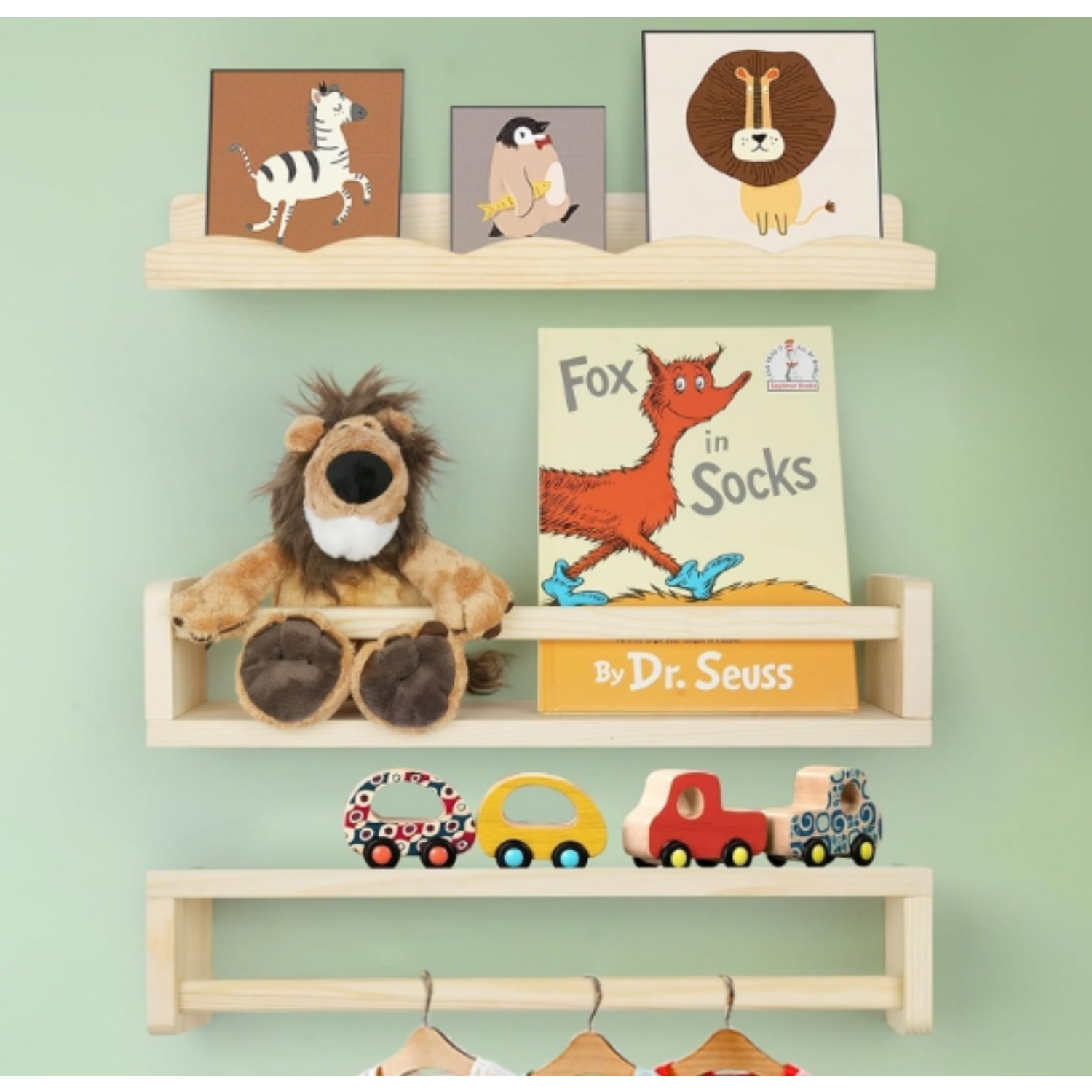 Floating Book Shelves for Wall, 16.5" Natural Wood Nursery Shelves for Book Storage, Solid Pine Wooden Floating Wall Bookshelf for Bedroom