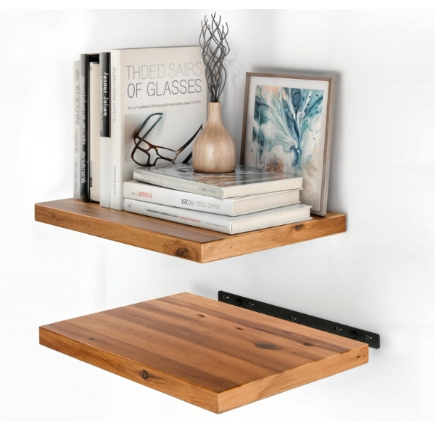 Acacia Deep Floating Shelves, Large Extra Wooden Floating Shelves for Wall - Floating Book Shelves, Floating Shelf for Bedroom