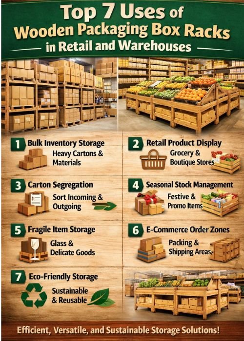 Wooden packaging box racks