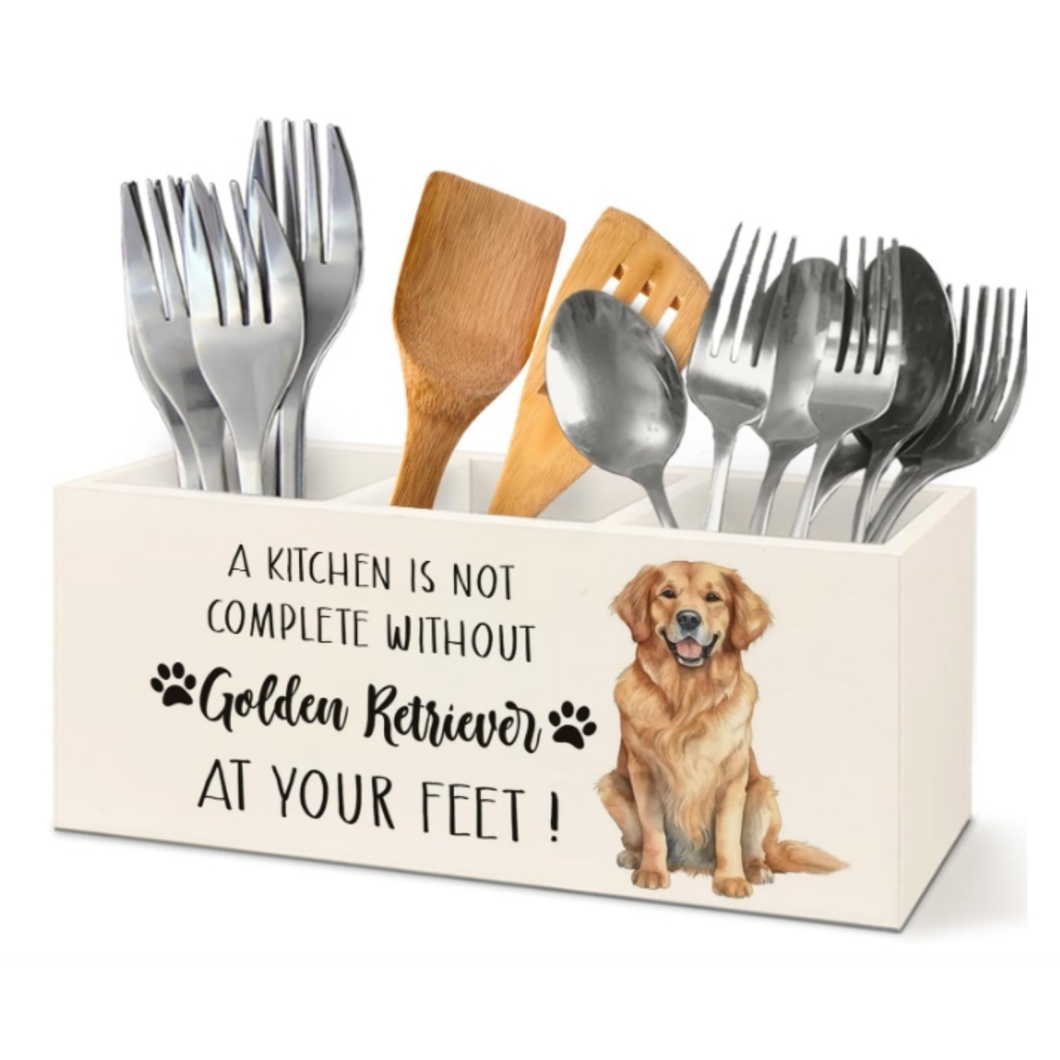Funny Golden Retriever Decor Kitchen Utensil Holder Golden Retriever Gifts 3 Compartment Cooking Utensil Holder