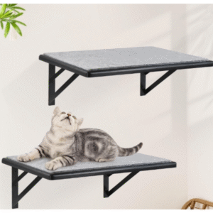 Cat Wall Shelves Set of 2, Wood Cat Shelves for Wall, Cat Wall Bed Hammock with Scratching Pad