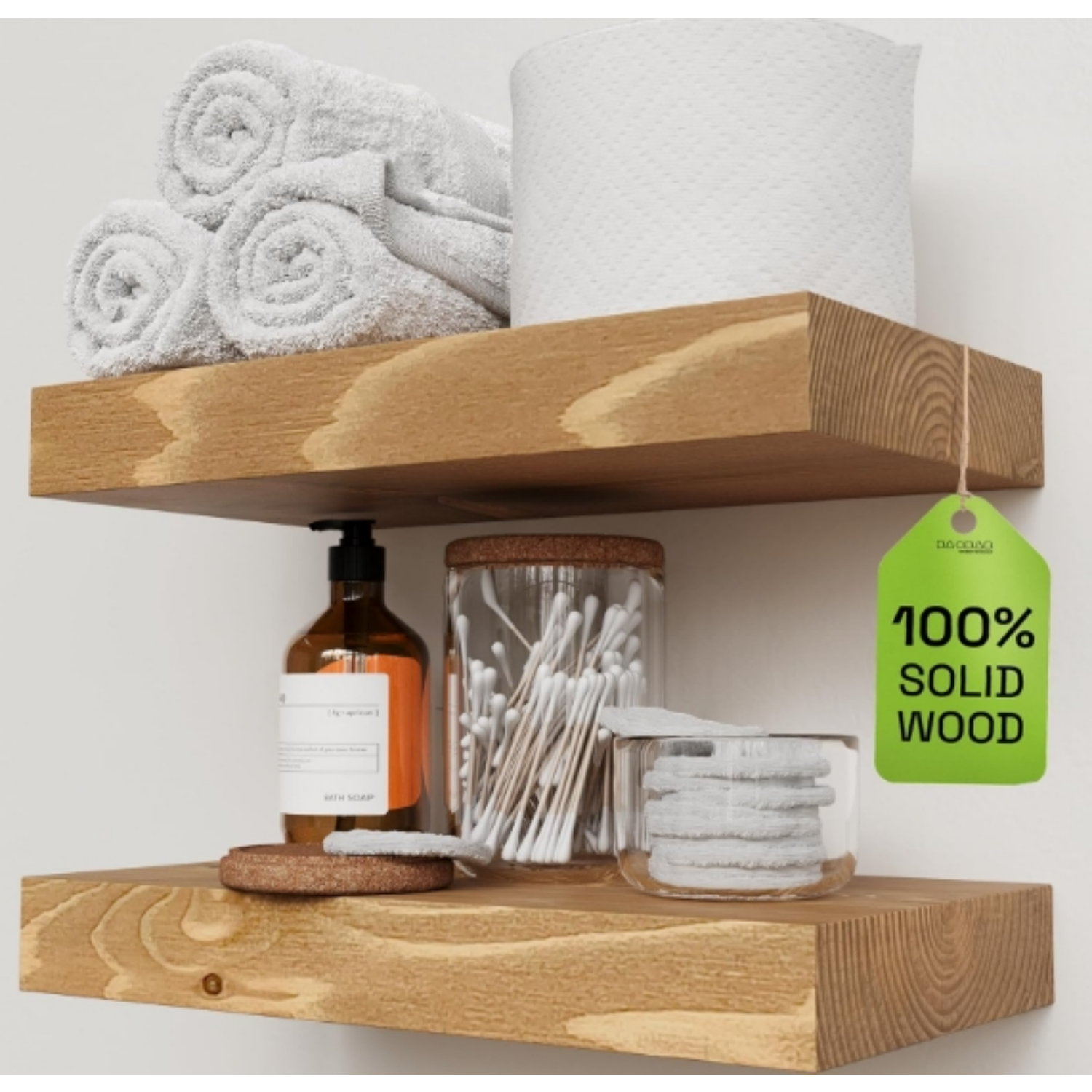 Solid Wood Wall Mounted Shelves with Invisible Bracket, Compact Design for Farmhouse Living Room Bedroom Kitchen Decor