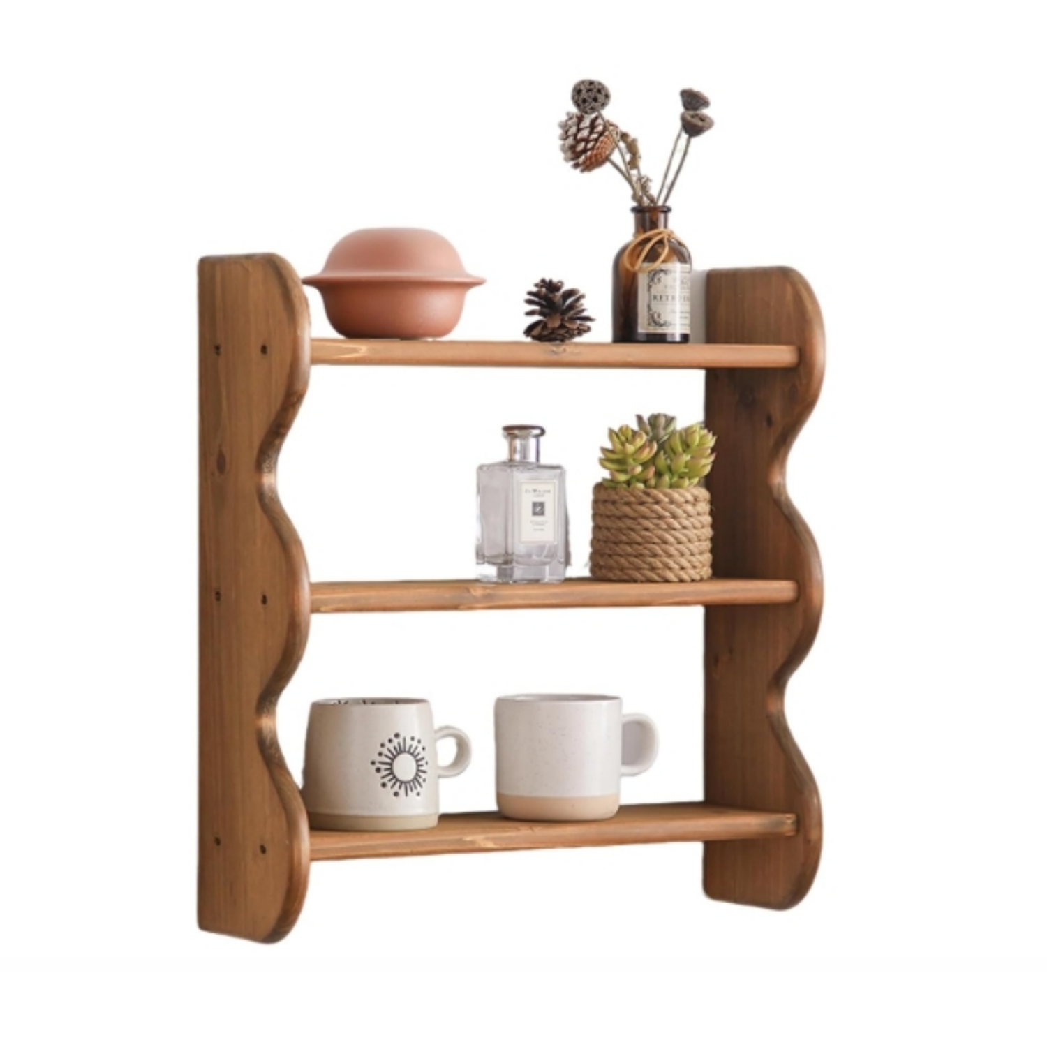 Solid Wood Wall Shelf  Rustic Floating Shelves Wall Mounted Storage Rack Farmhouse Decor Hanging Shelf Display Shelves